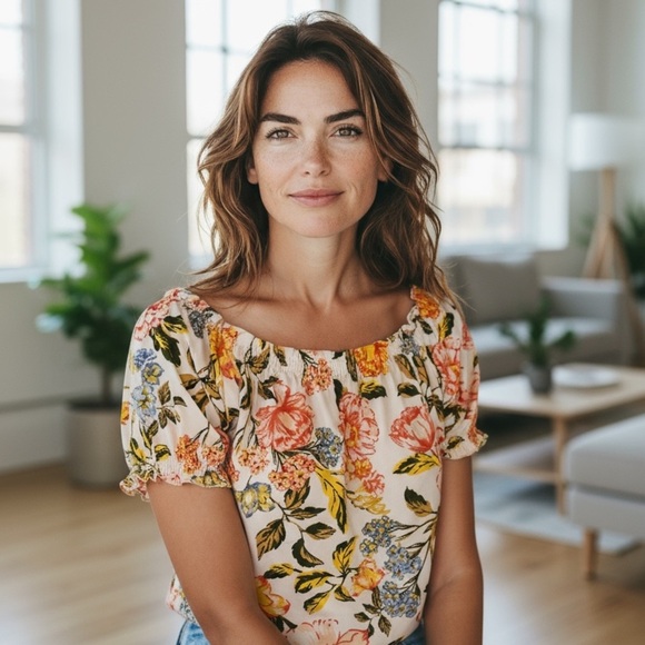 Derek Heart Tops - Derek Heart Floral Ruffle Sleeve Blouse - Multicolor